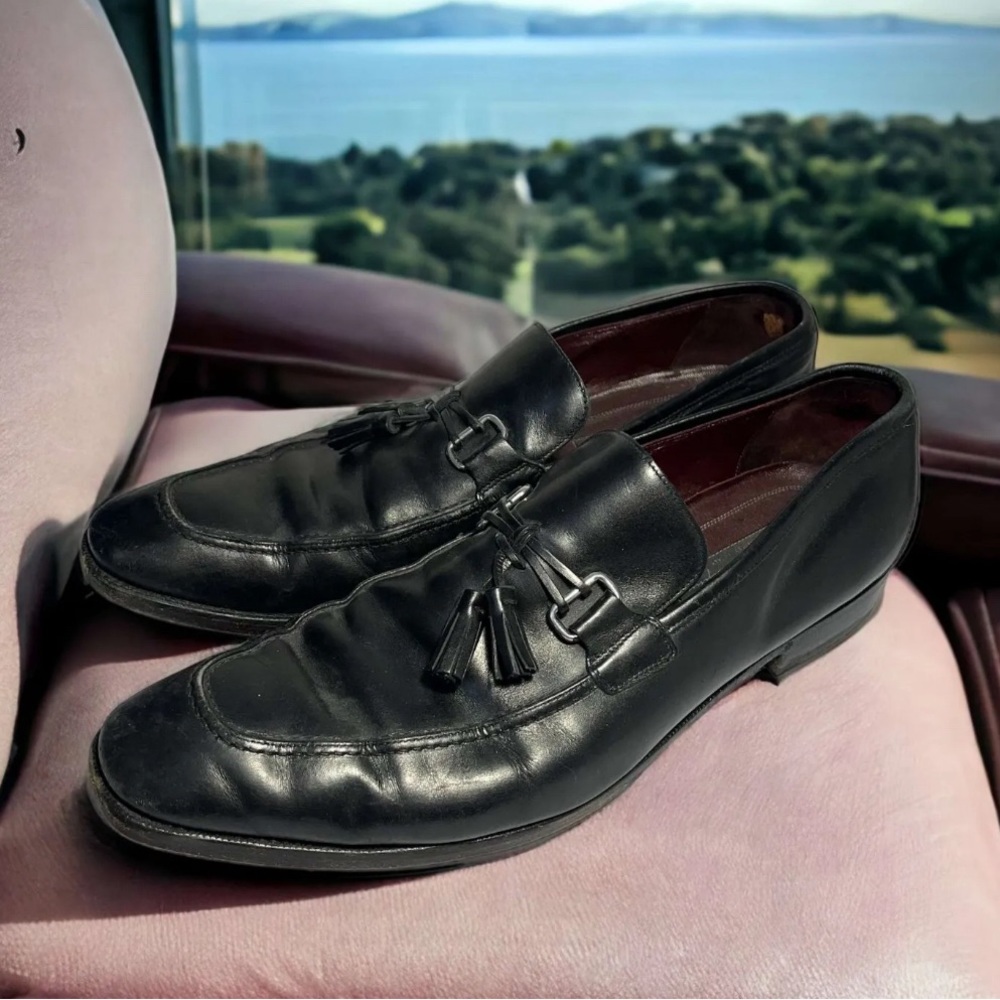 Johnston & Murphy Mens 13 M Black Leather Tassel Loafers Italy 24-0331 Shoes